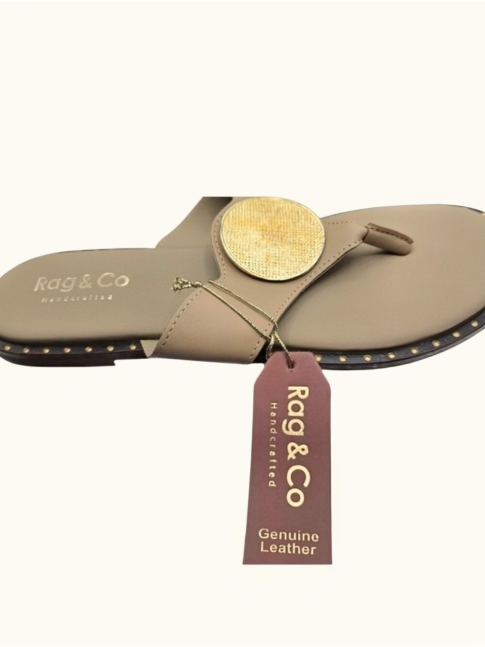 Genuine Leather Rag & Co Minimal Luxe Sandals Gold Medallion NWT 7.5 NWT - Picture 2 of 8